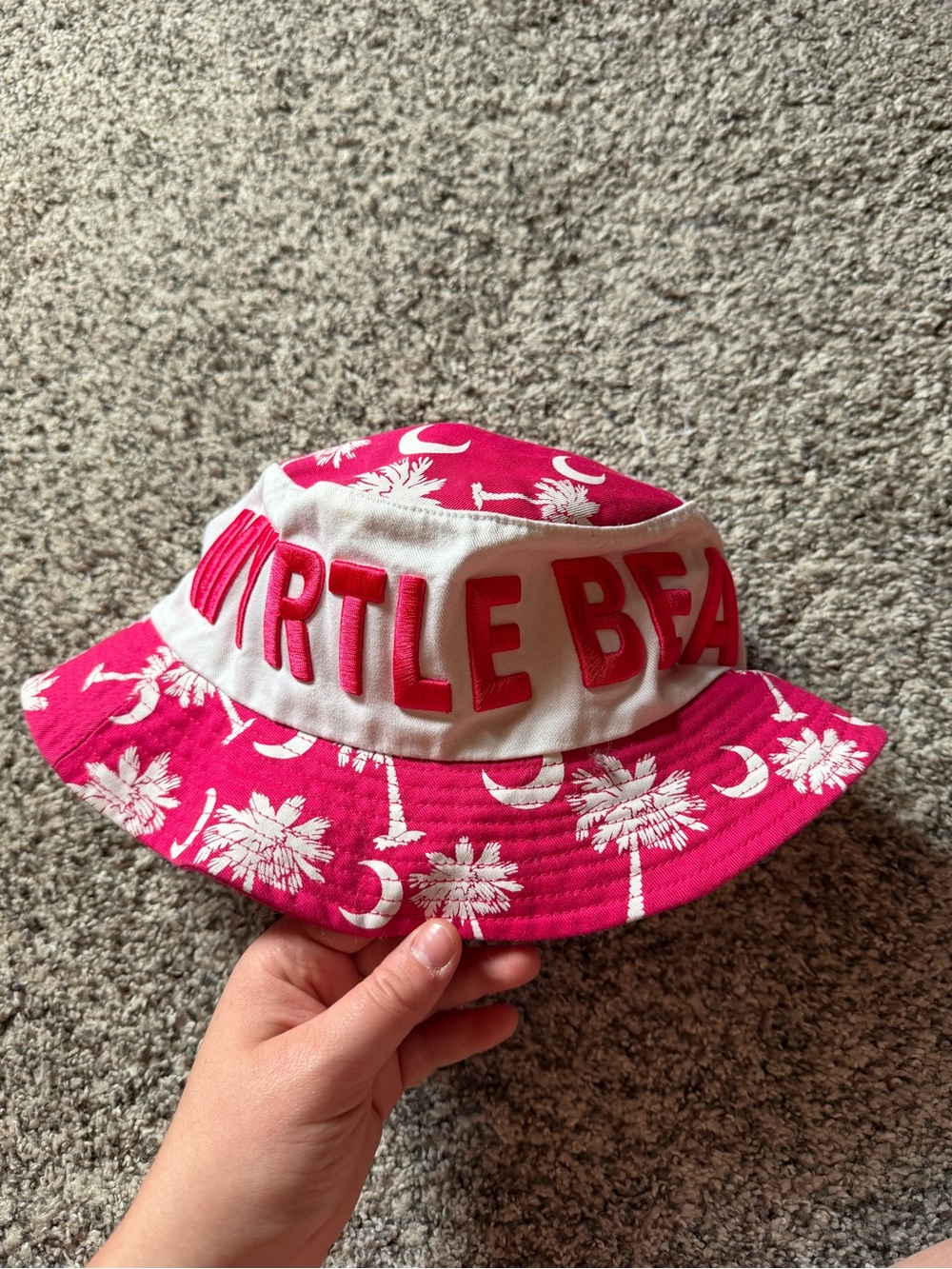 Hot Pink and White Myrtle Beach Embroidered Bucket Hat